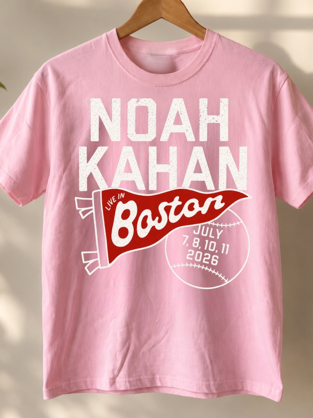 Gildan Light Pink Noah Kahan "Live in Boston" Tee with Red & White Graphic